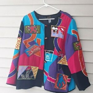 Vtg Julia Kin India Wearable Art Jacket Blazer Plus Size 1X Rayon/cott/flax
